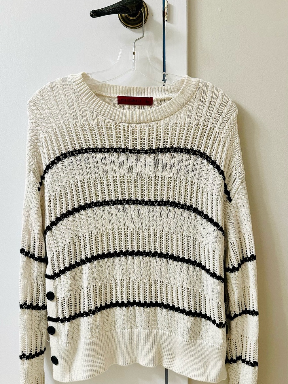 Scarlett Cream Knit Crewneck Sweater with Black Stripes